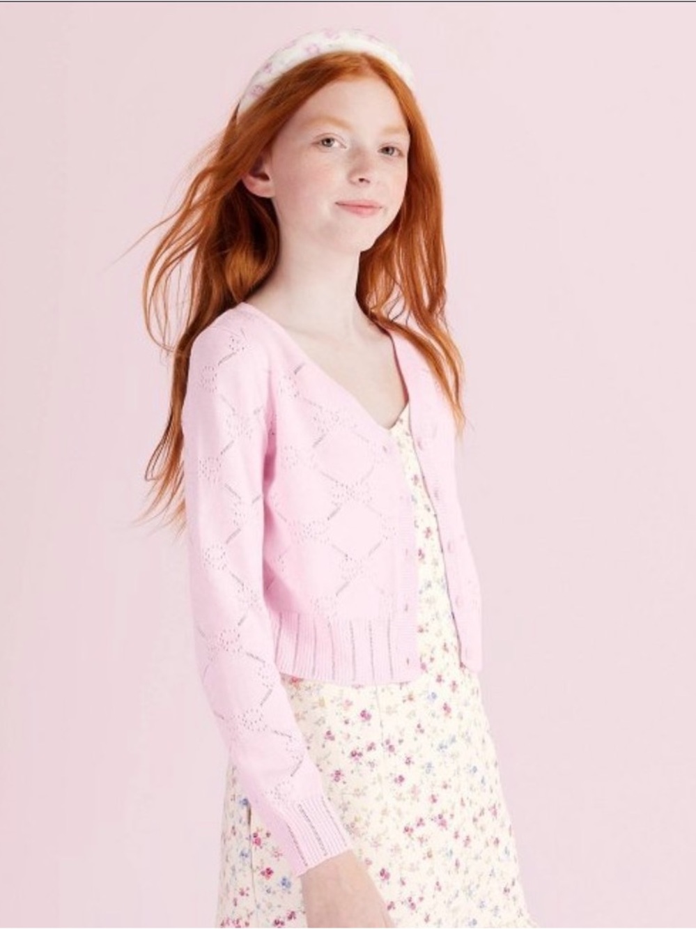 LoveShackFancy x Target Pink Openwork Cropped Cardigan